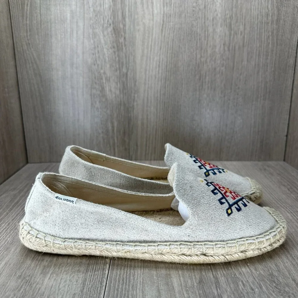 Soludos Embroidered Espadrilles Shoes Womens Sz 9 Slip-On Low Top Flat Off-White